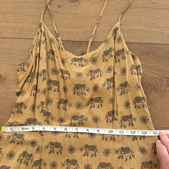 Forever 21 Mustard Yellow Elephant Print Mini Dress M Lace Up Back - Picture 2 of 7